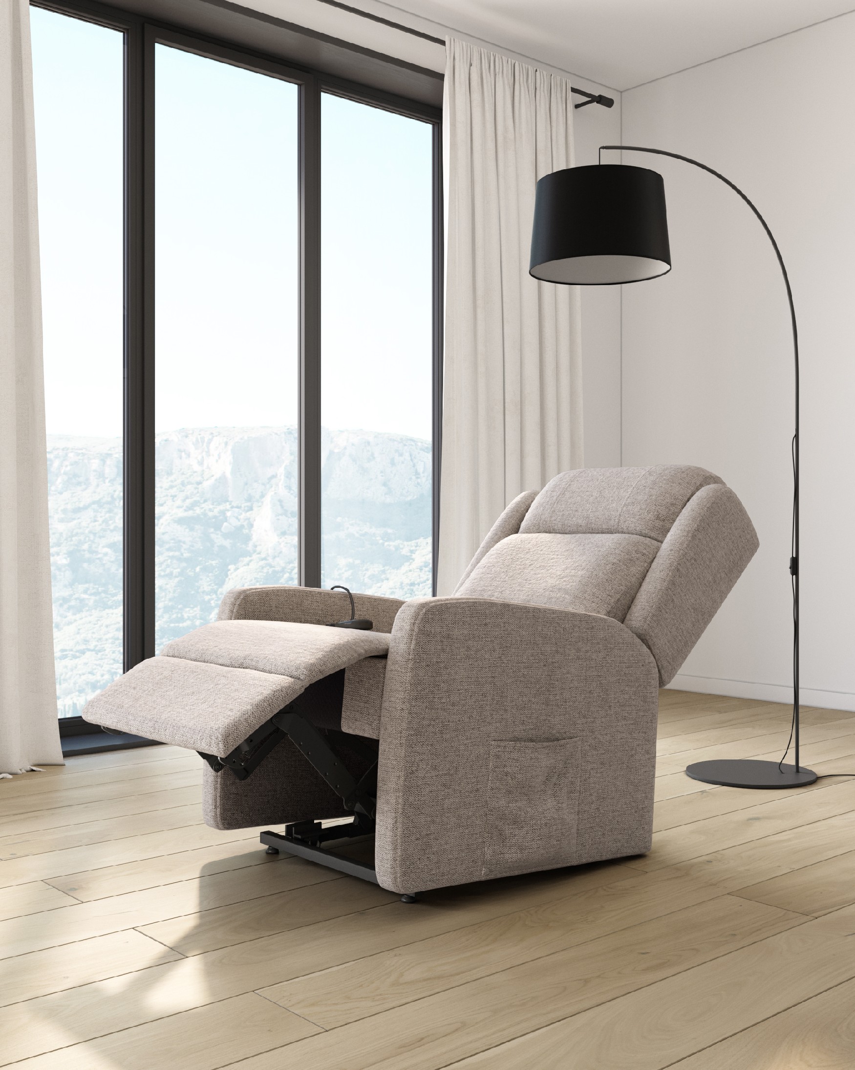 Power lift recliner chair with 2 motors Lupe with wheels and pearl upholstery