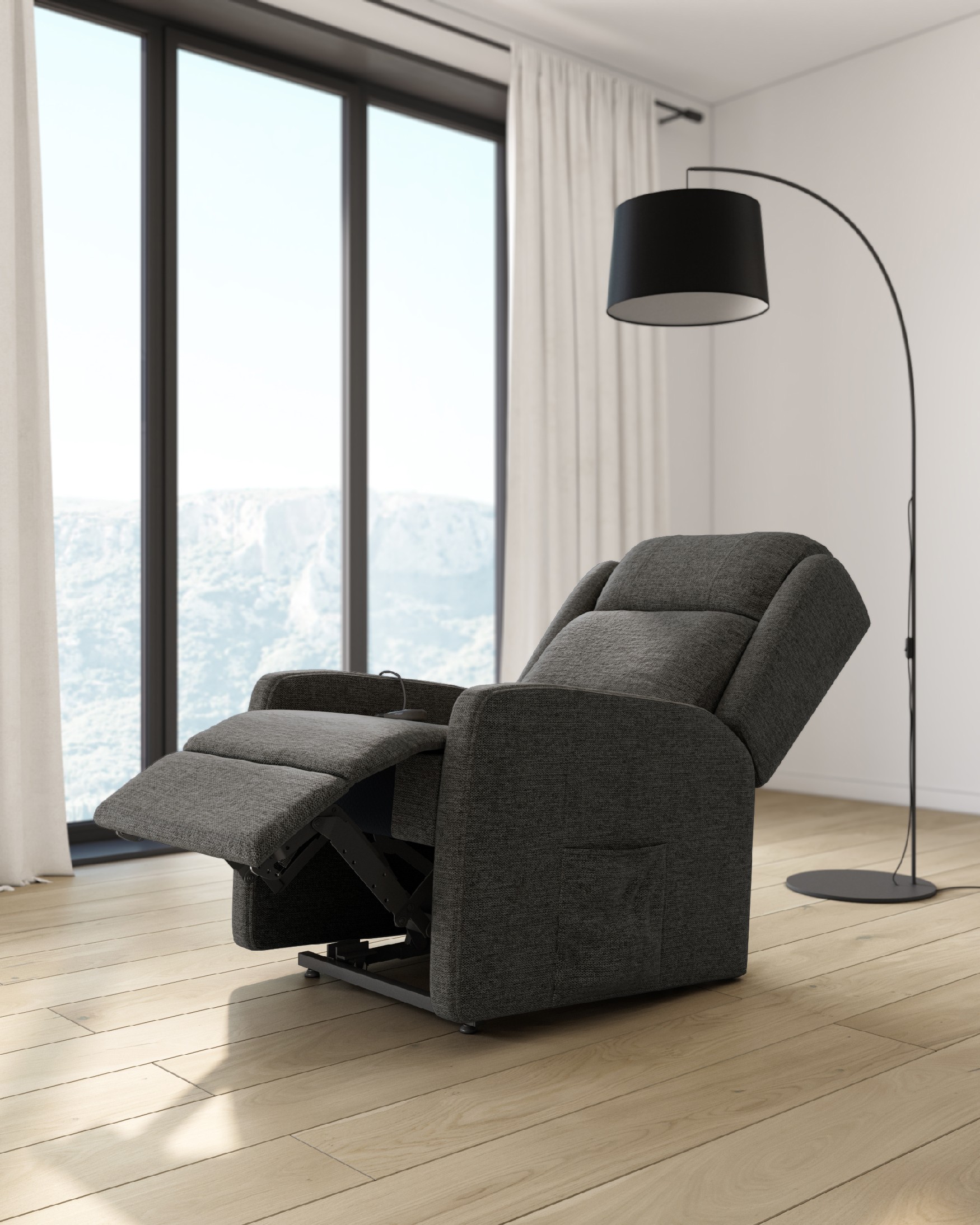 Power lift recliner chair with 2 motors Lupe with wheels and slate upholstery