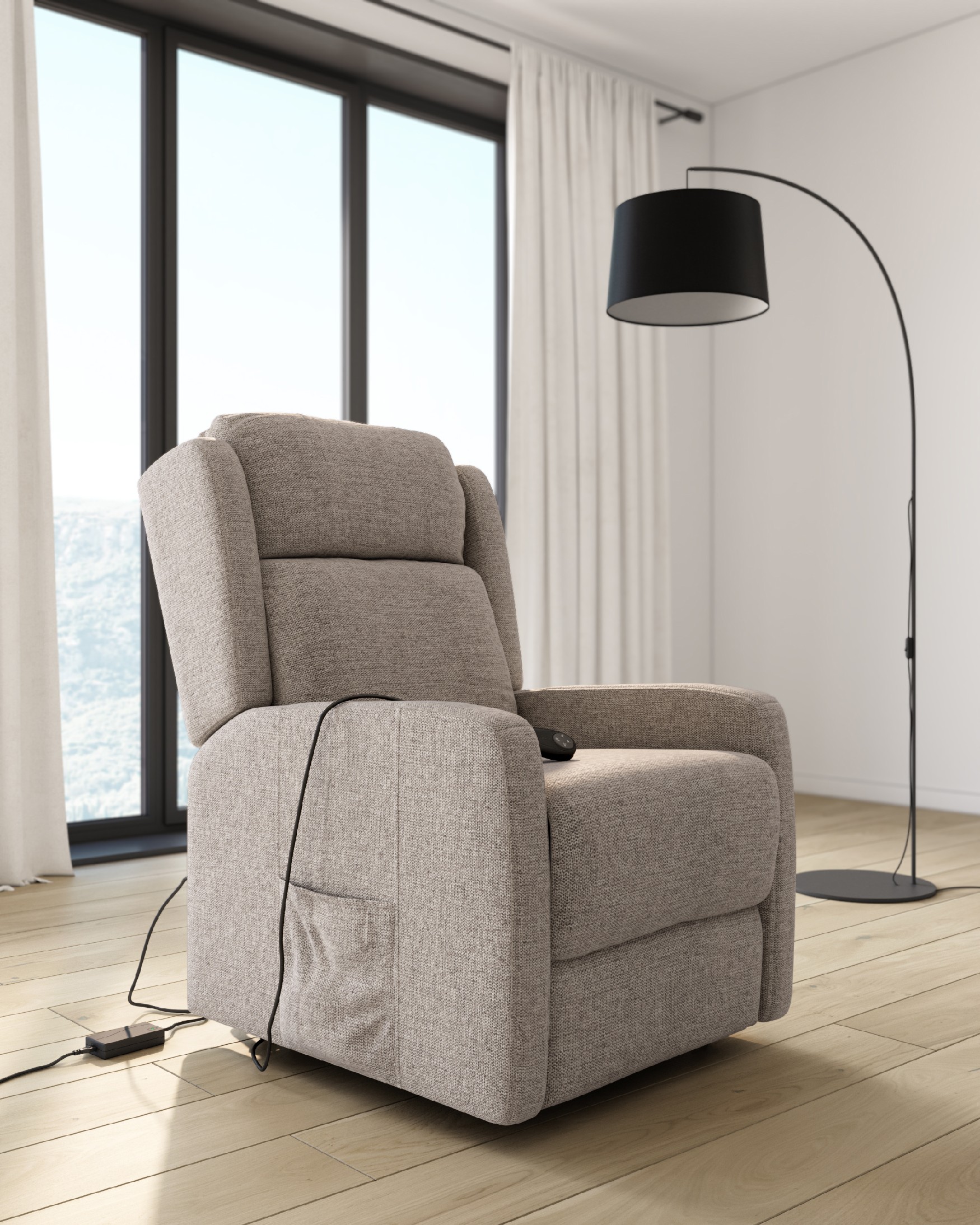 Electric recliner chair power lift Lupe with wheels and pearl upholstery