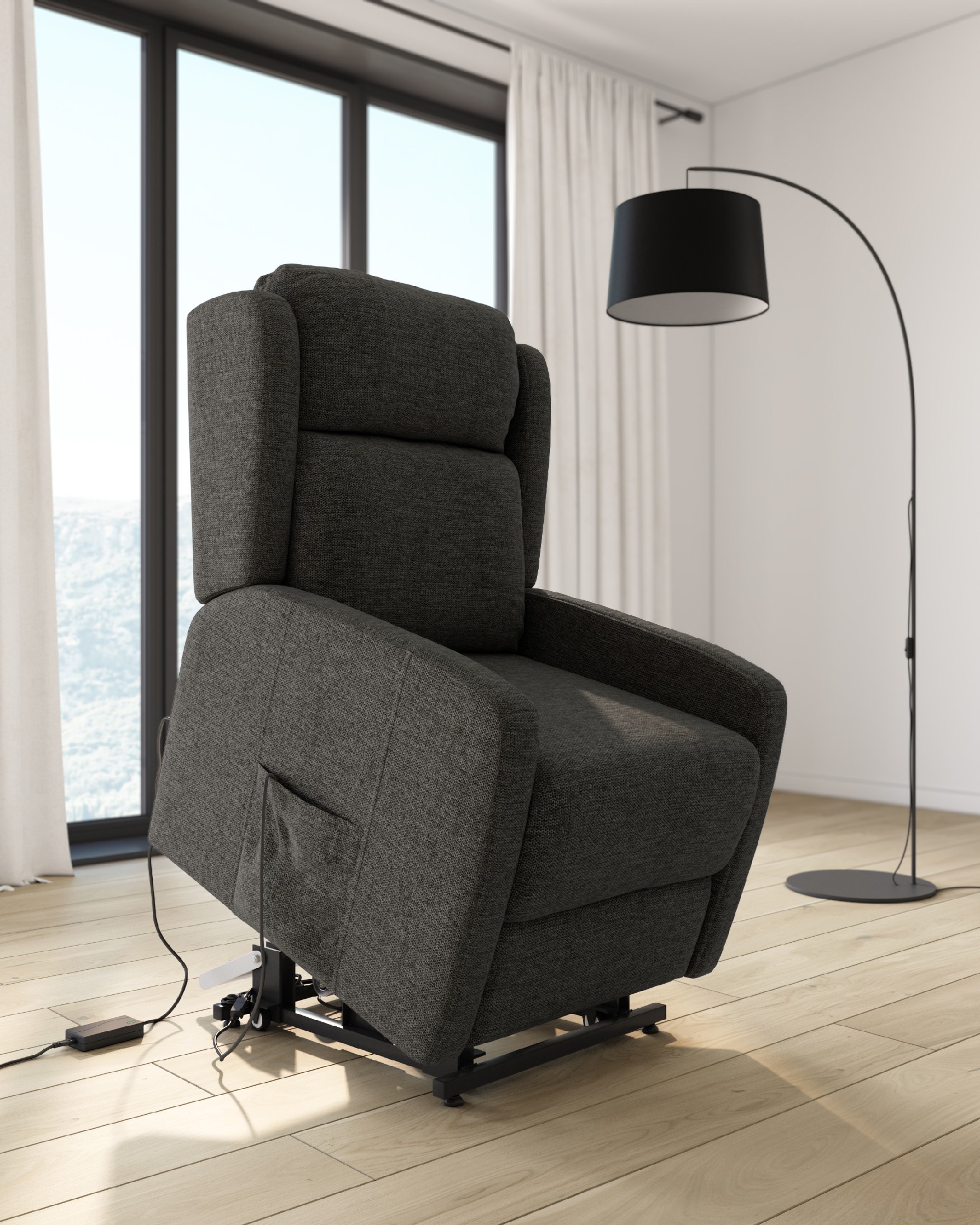 Fauteuil relax électrique power lift Lupe avec roues et tapisserie ardoise