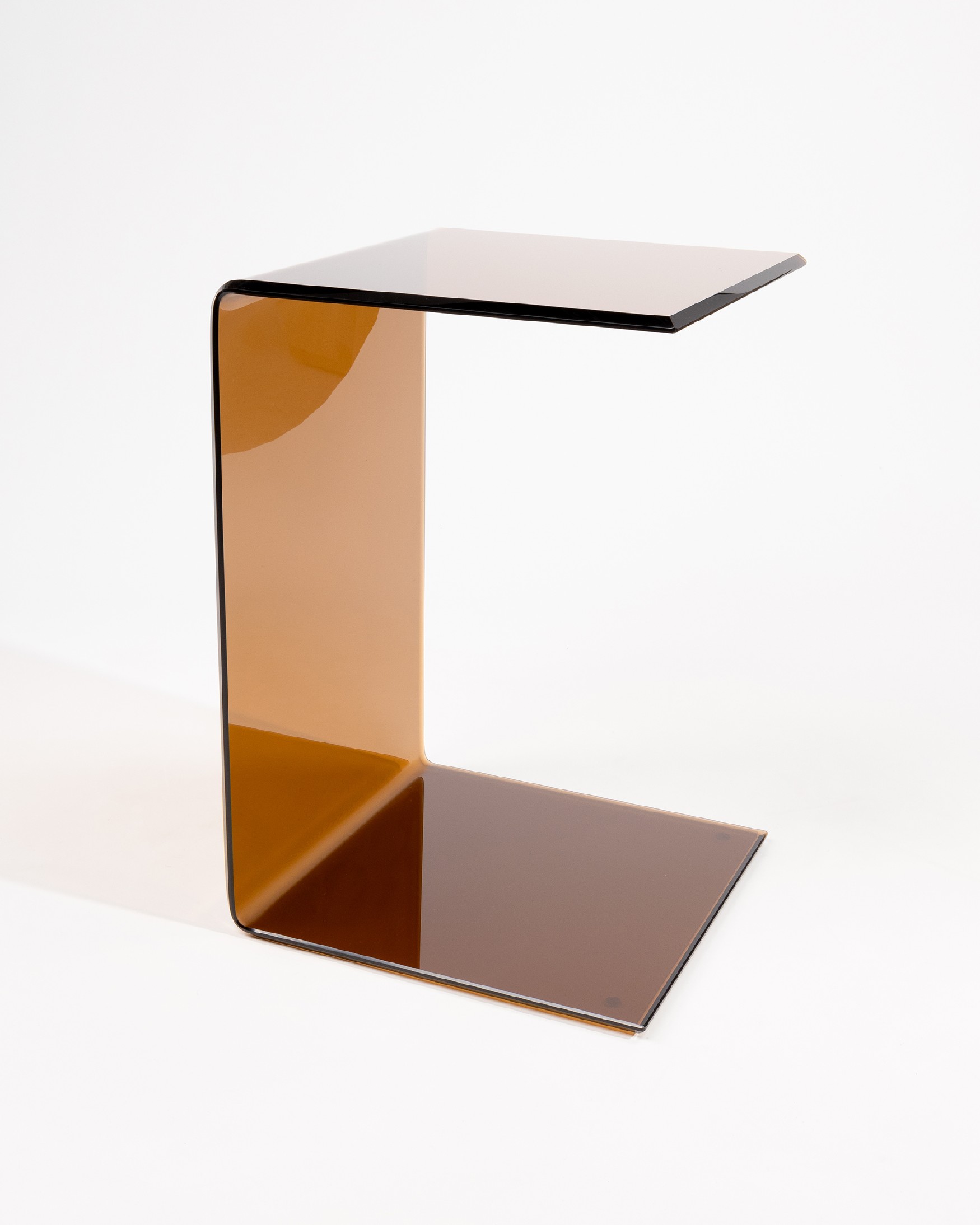 Brown tempered glass Mac side table (12 mm) with beveled edges