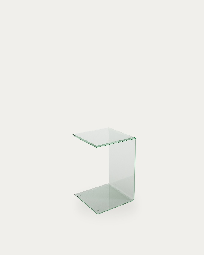 Mac side table with tempered glass in transparent color (12 mm) with beveled edges