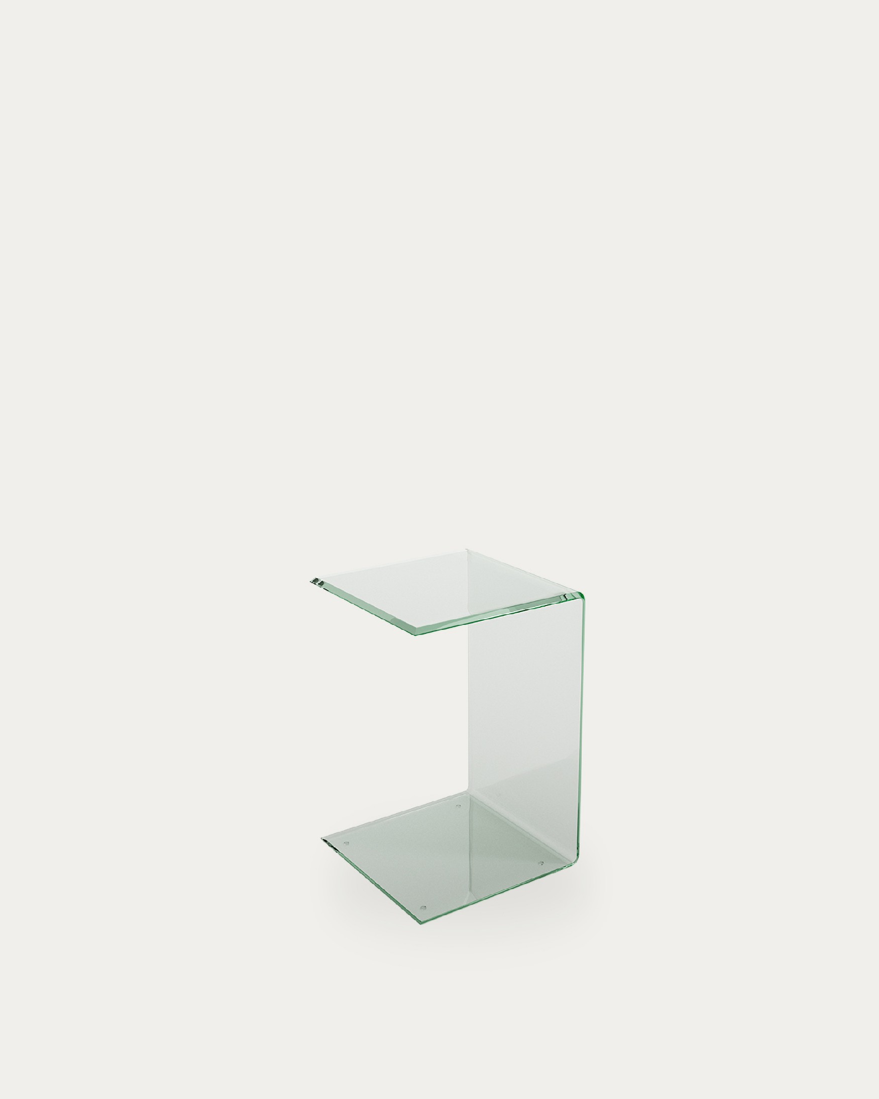 Table d'appoint Mac en verre trempé couleur transparente (12 mm) avec bords biseautés