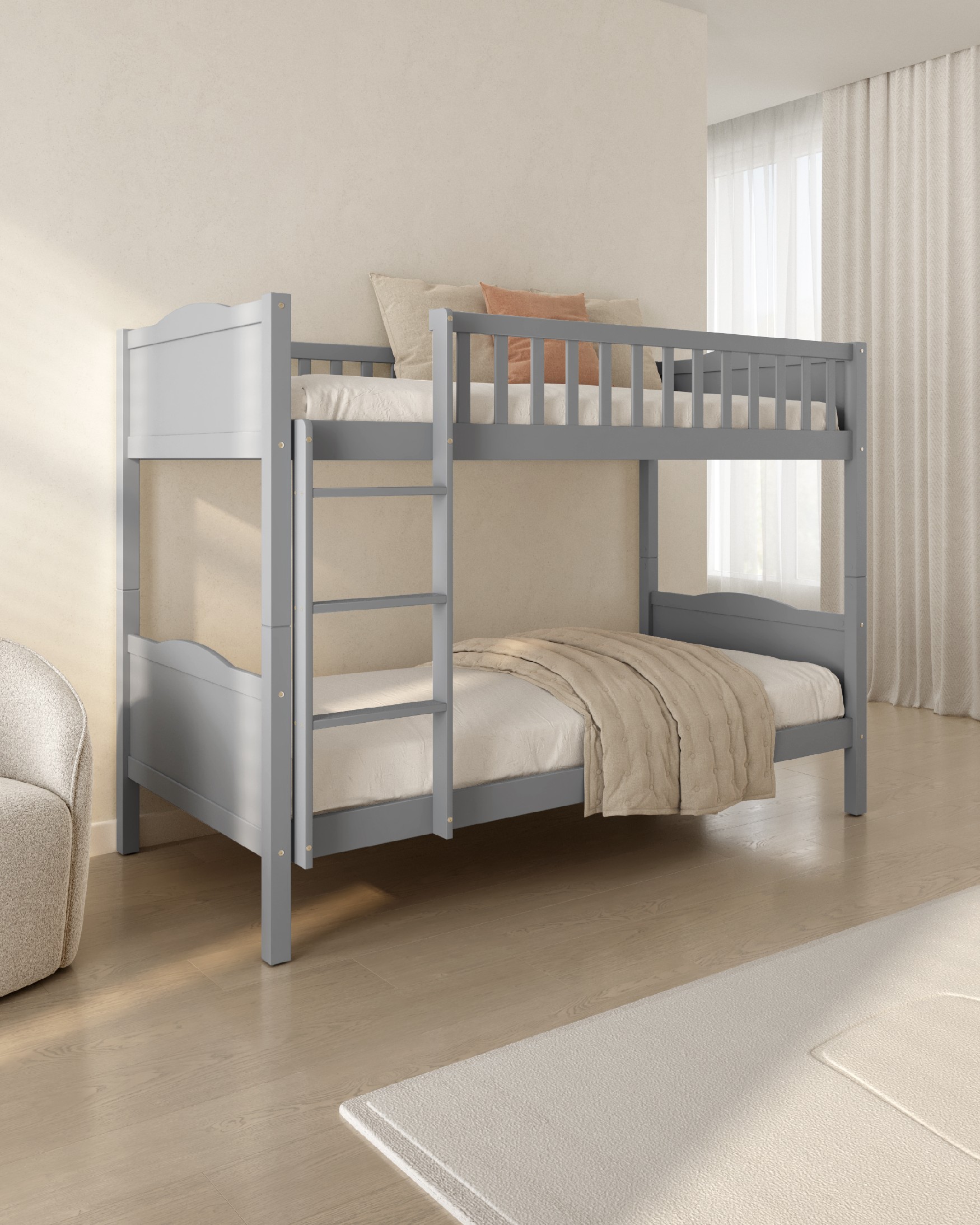 Bunk bed gray Madeira, 90 x 190