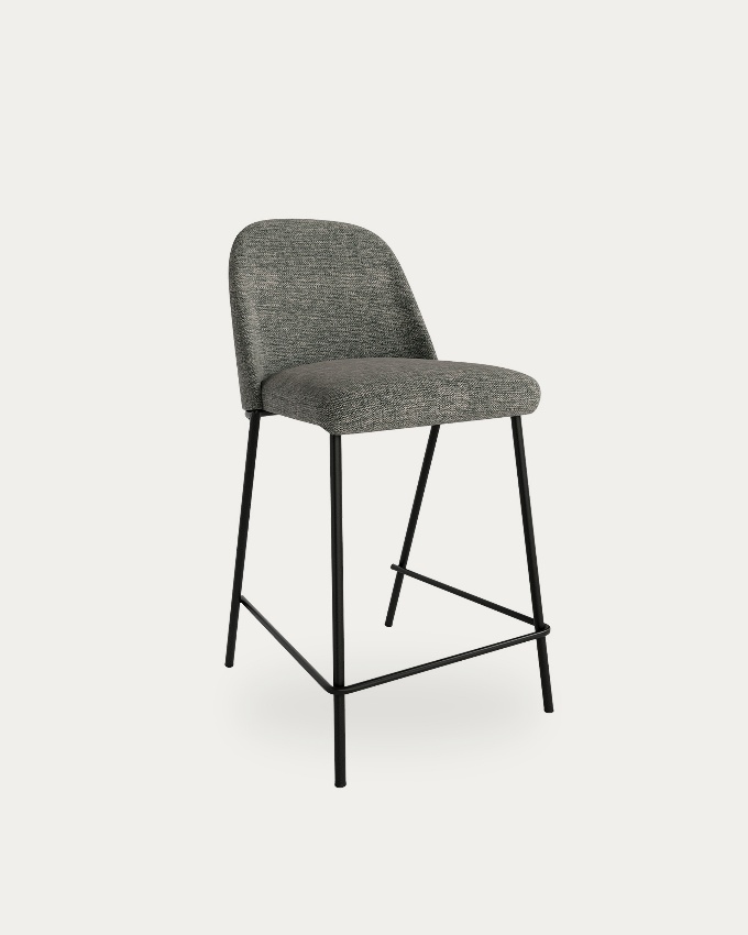 Taburete alto 67 cm Madison con tapizado gris y estructura metálica negra