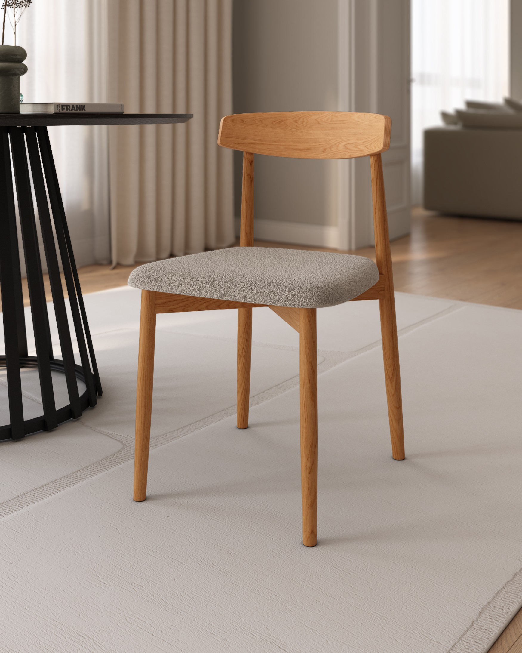 Chaise Malmo avec un revêtement en os et une structure en chêne naturel