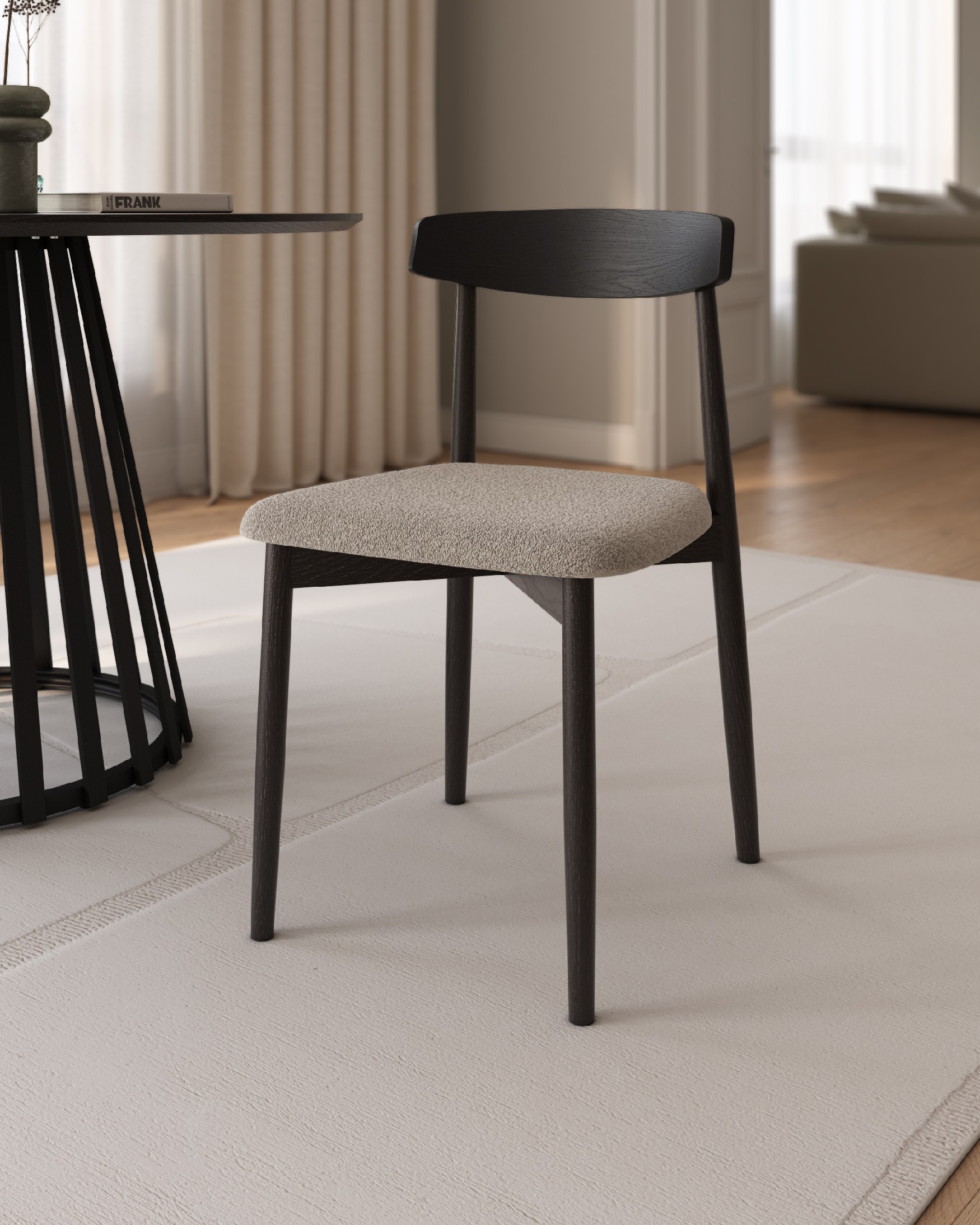 Chaise Malmo avec un revêtement en os et une structure en chêne noir