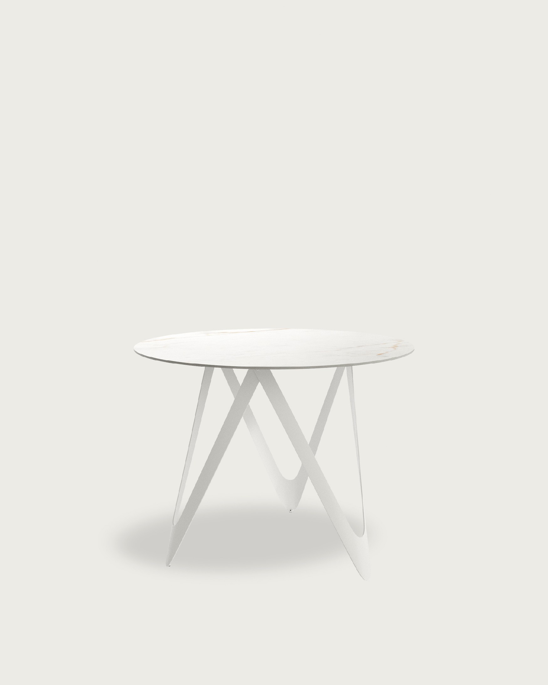 Round table with Carrara porcelain finish and white metal structure Ø 100