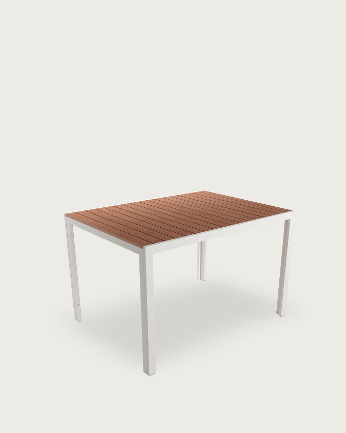 Marea outdoor table with WPC wood effect slats and white metal frame 90 x 90 cm