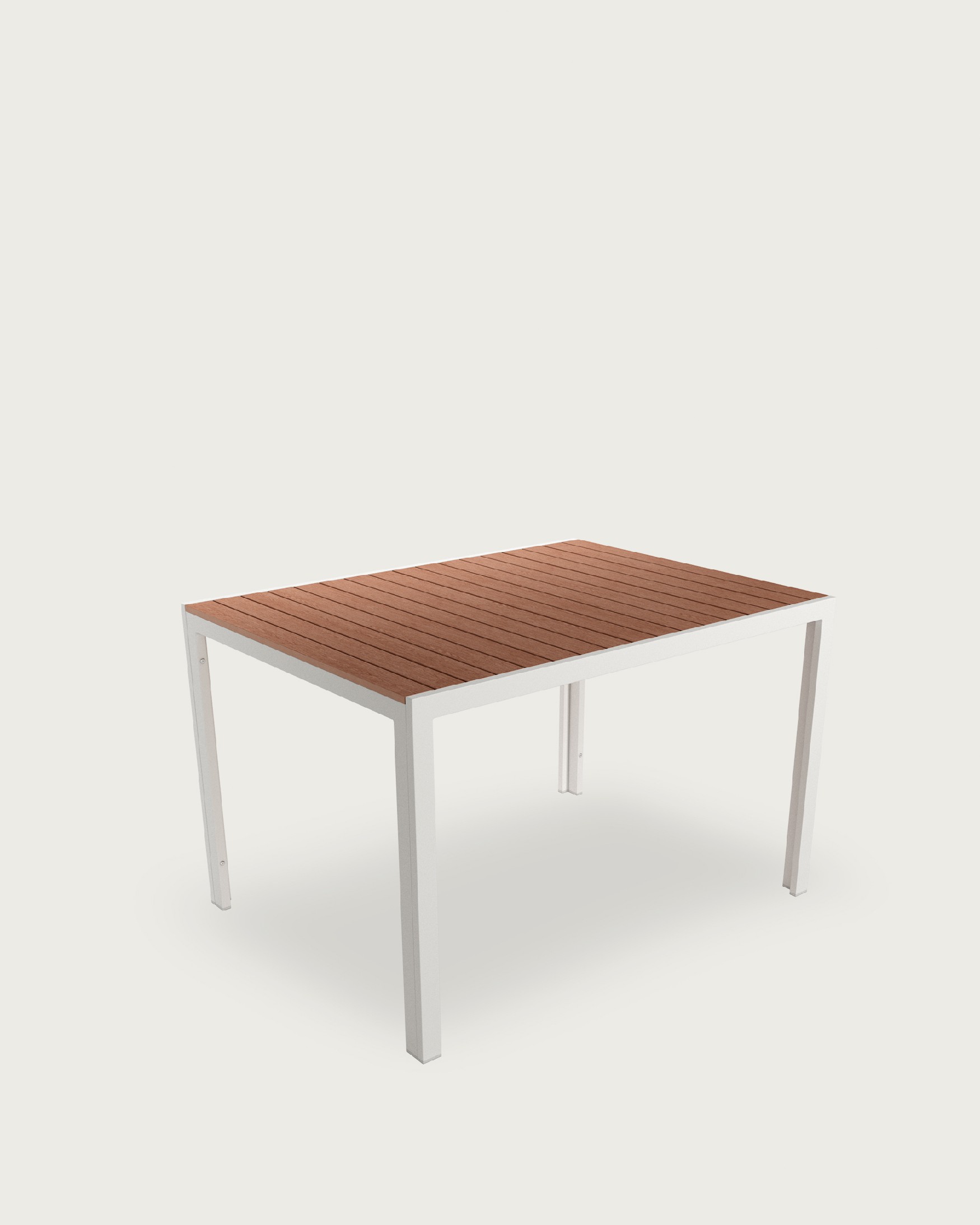 Mesa Marea de exterior con lamas WPC efecto madera y estructura metálica blanca 90 x 90 cm