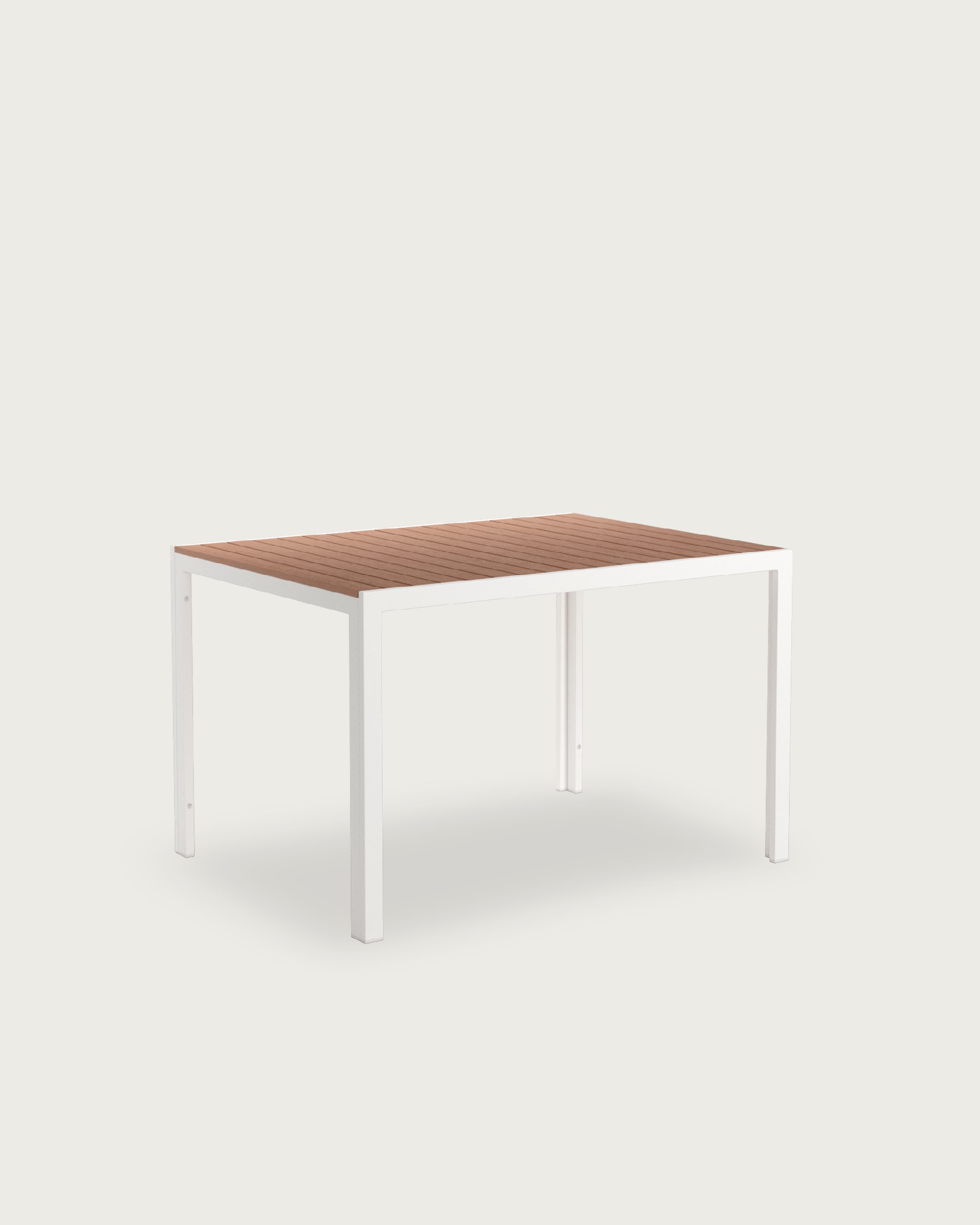 Table Marea d'extérieur avec lames WPC effet bois et structure métallique blanche 120 x 90 cm