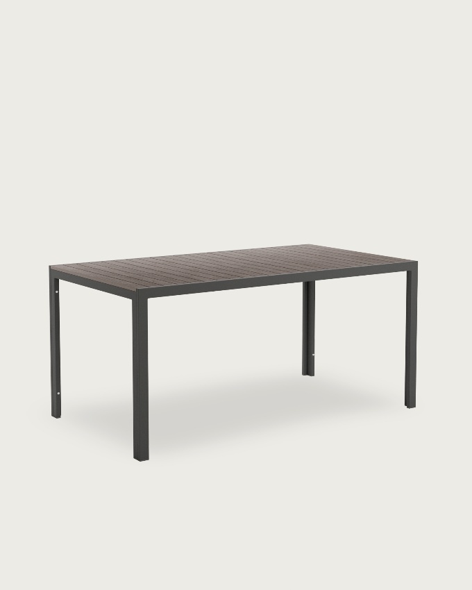 Marea outdoor table with WPC slats wood effect and graphite metal structure 160 x 90 cm