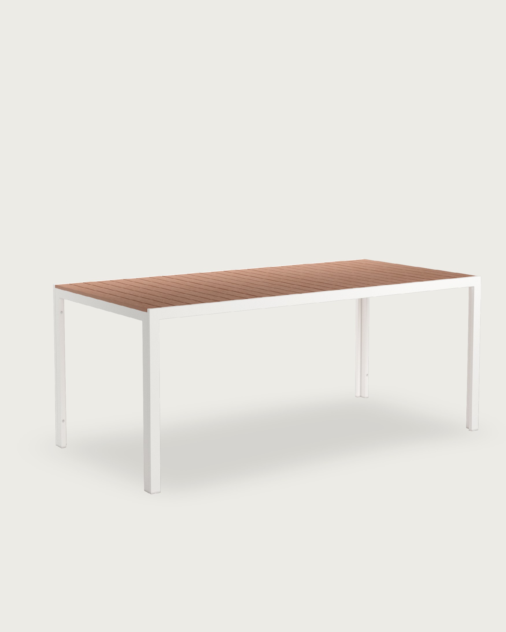 Table Marea d'extérieur avec lames WPC effet bois et structure métallique blanche 180 x 90 cm