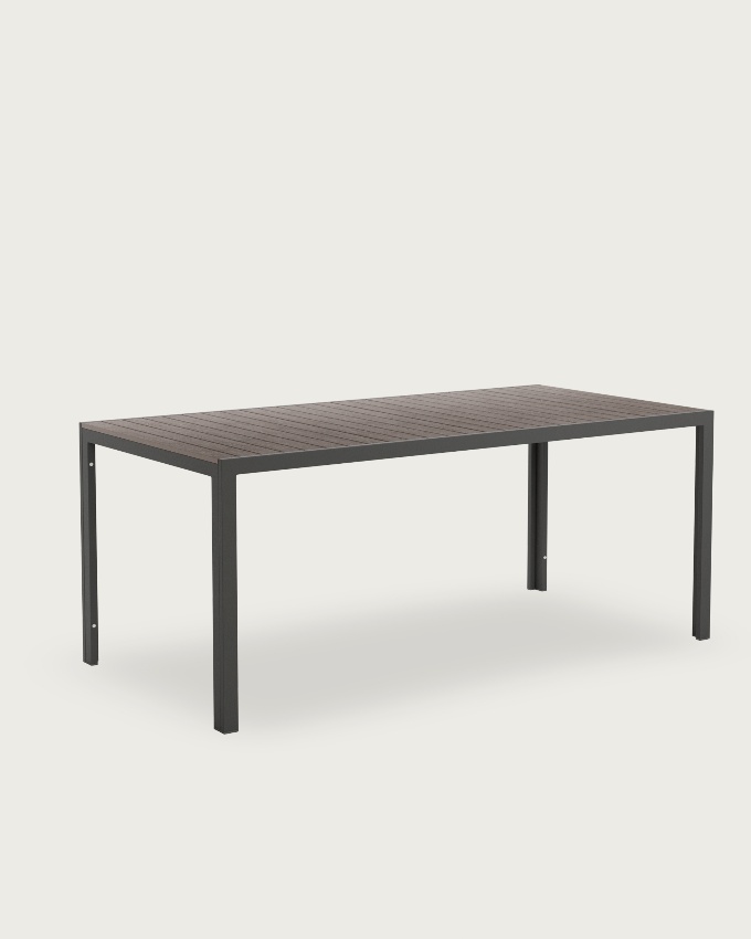 Marea outdoor table with WPC slats wood effect and graphite metal structure 180 x 90 cm