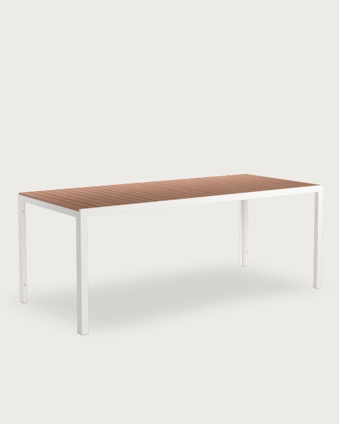 Marea outdoor table with WPC wood effect slats and white metal structure 200 x 90 cm