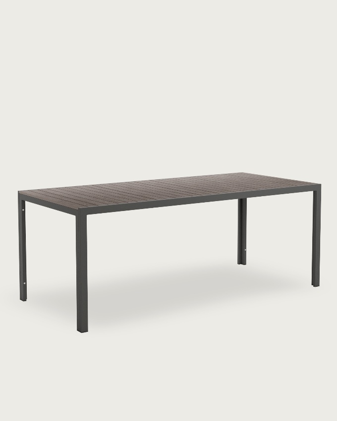 Marea outdoor table with WPC slats wood effect and graphite metal structure 200 x 90 cm