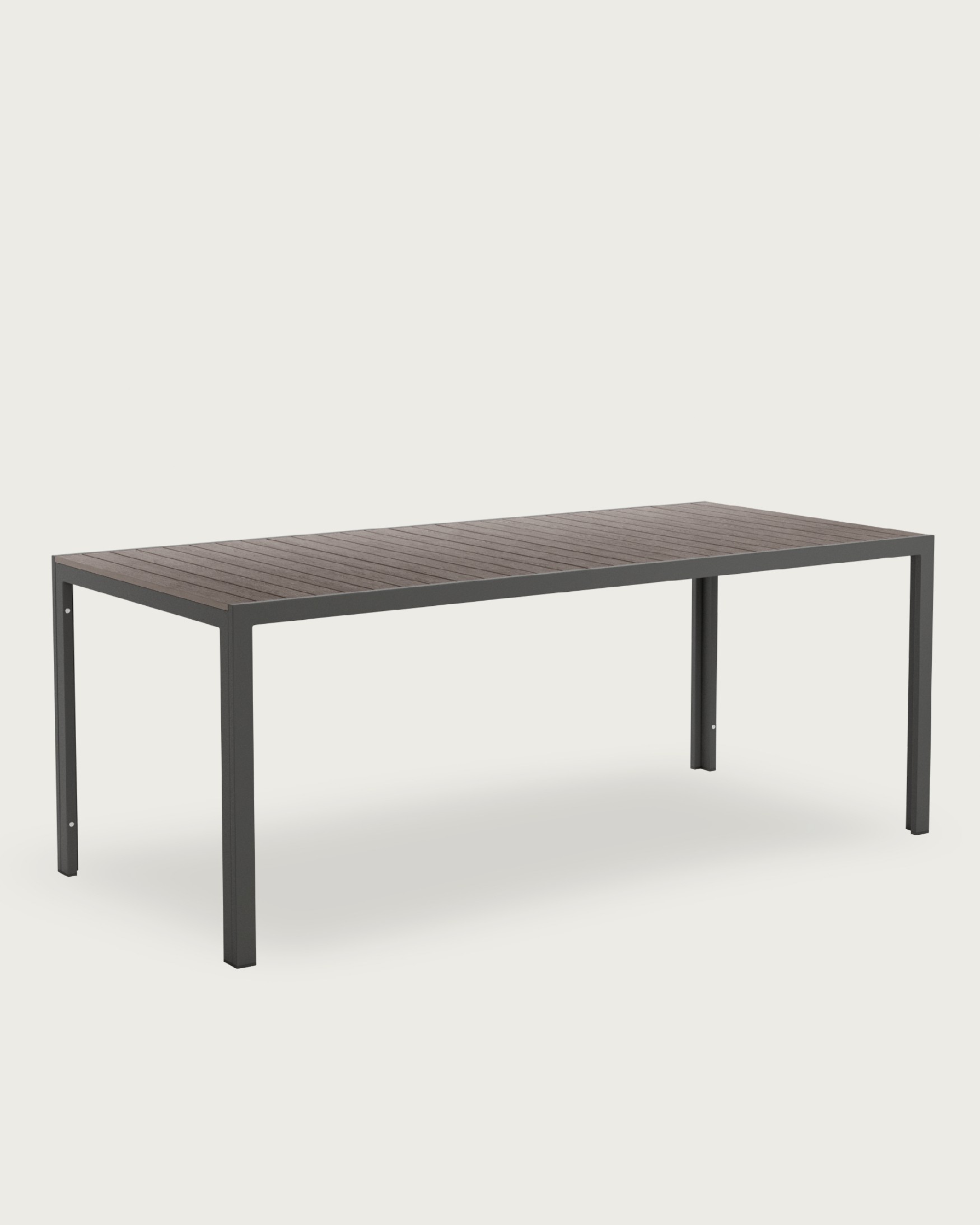 Marea outdoor table with WPC slats wood effect and graphite metal structure 200 x 90 cm