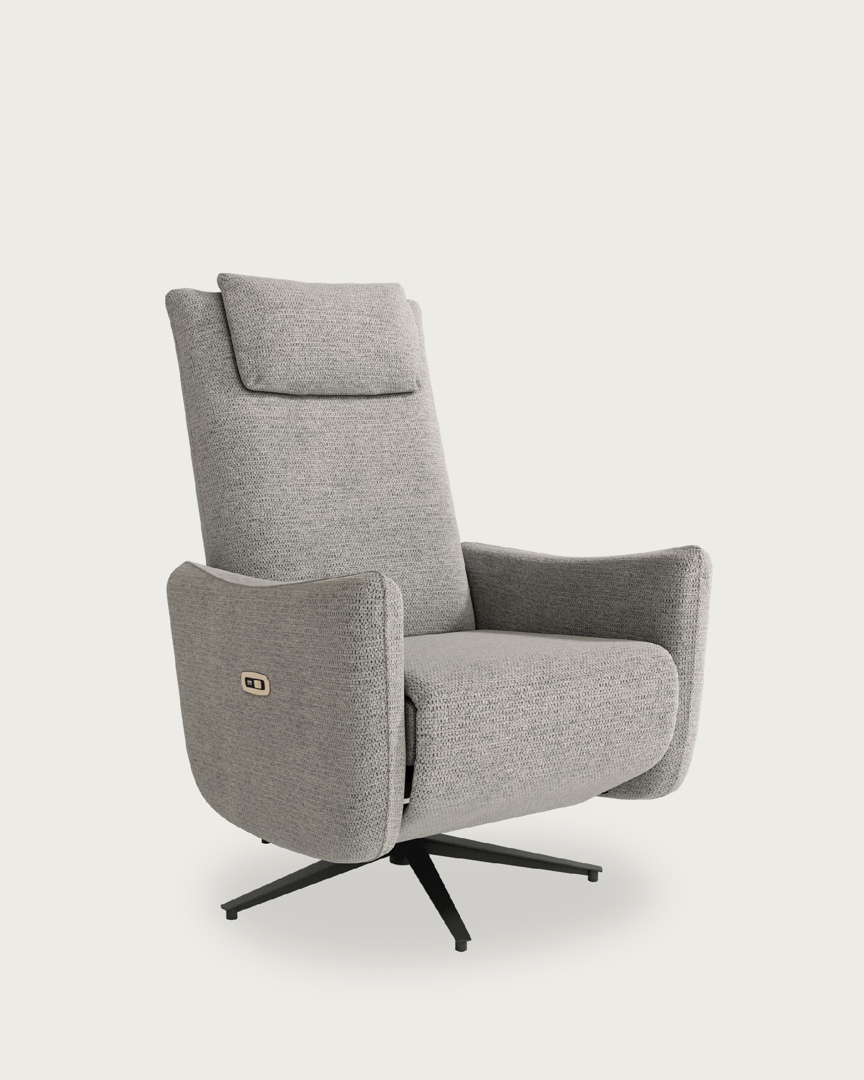 Megan electric swivel reclining chair with pearl upholstery and black metal leg