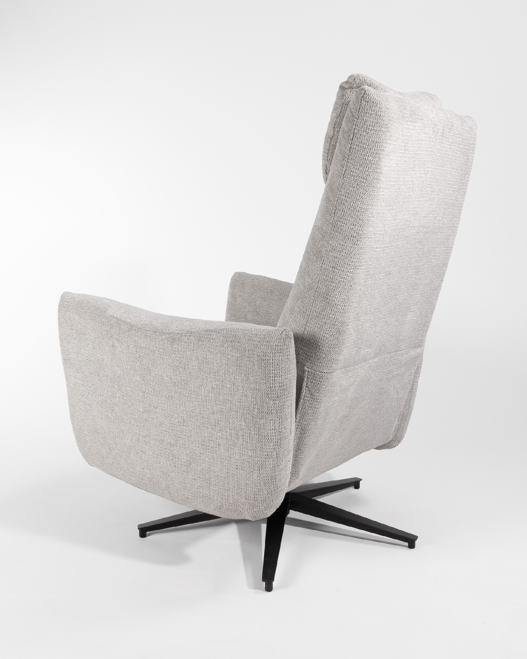Megan electric swivel reclining chair with pearl upholstery and black metal leg