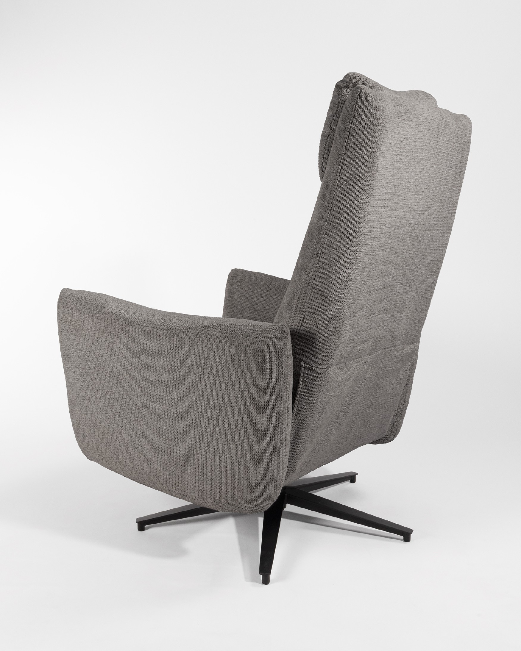 Megan electric swivel recliner with slate upholstery and black metal leg