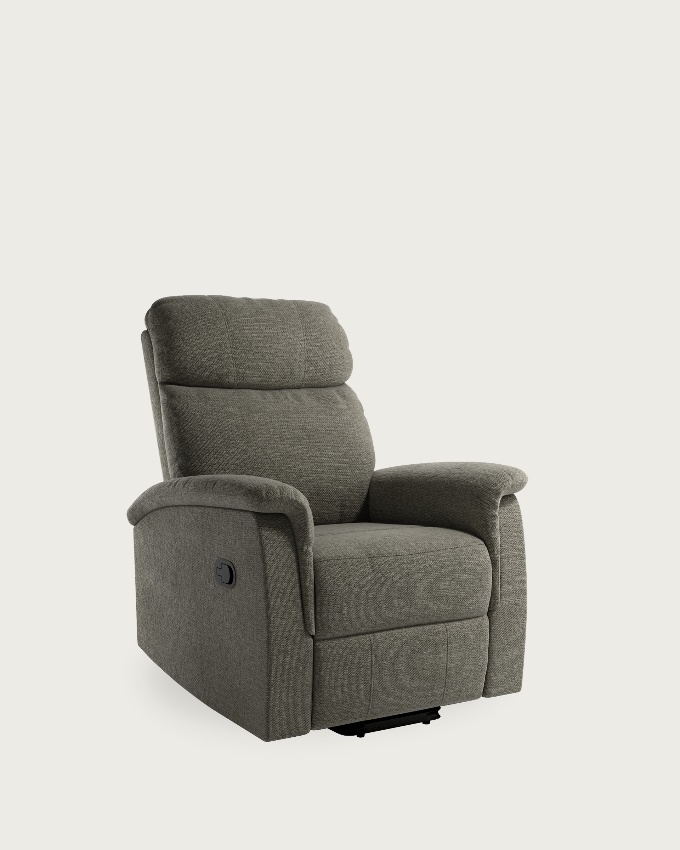 Manual recliner chair Mia with gray upholstery and black metal leg