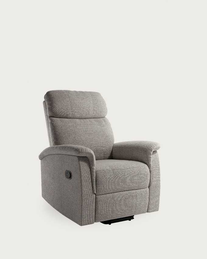 Manual recliner chair Mia with pearl upholstery and black metal leg