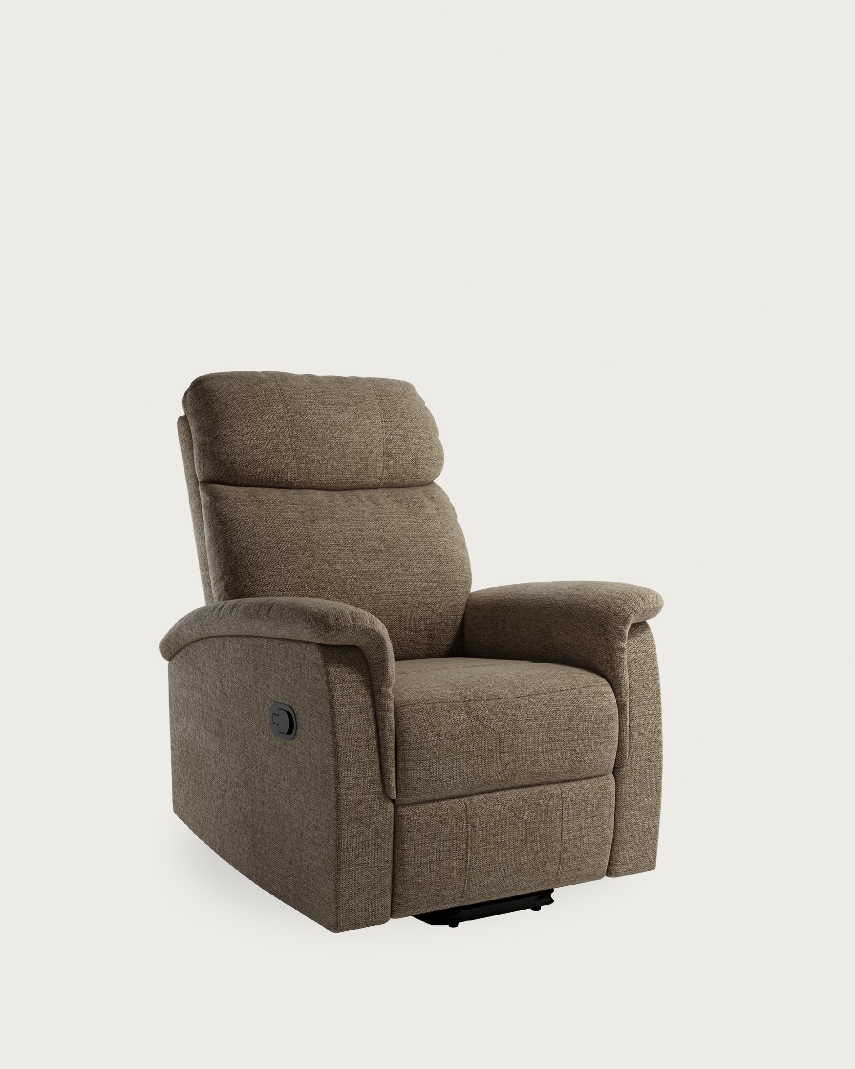Manual recliner chair Mia with earth upholstery and black metal leg
