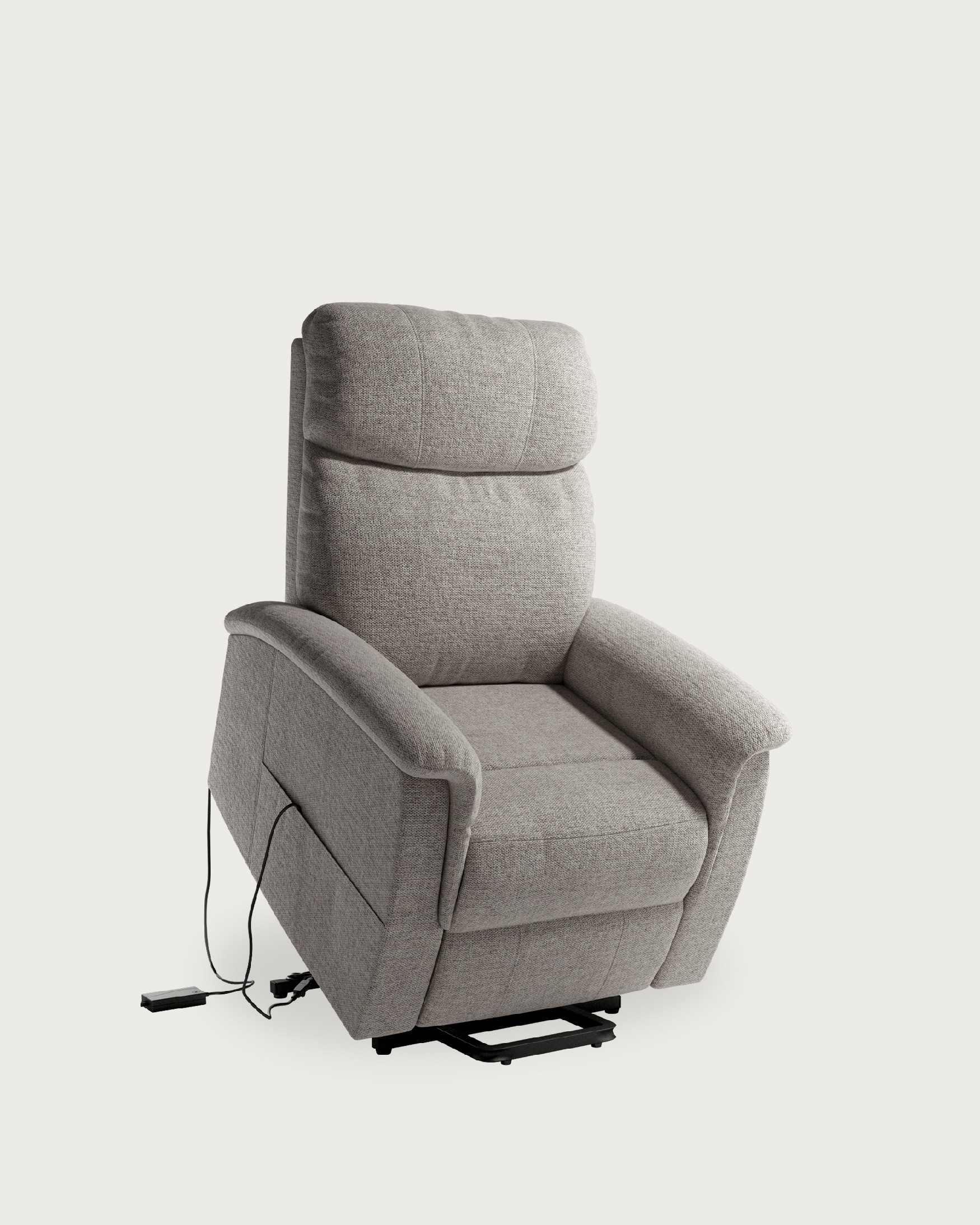Fauteuil relax électrique power lift Mia avec tapisserie perle et pied en métal noir