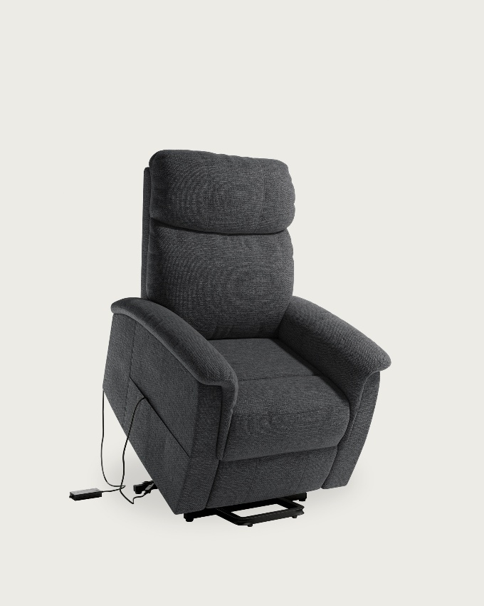 Electric recliner chair power lift Mia with slate upholstery and black metal leg