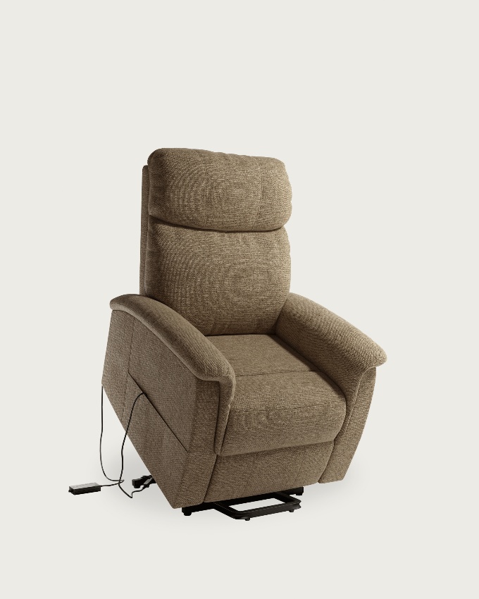 Electric recliner chair power lift Mia with earth upholstery and black metal leg