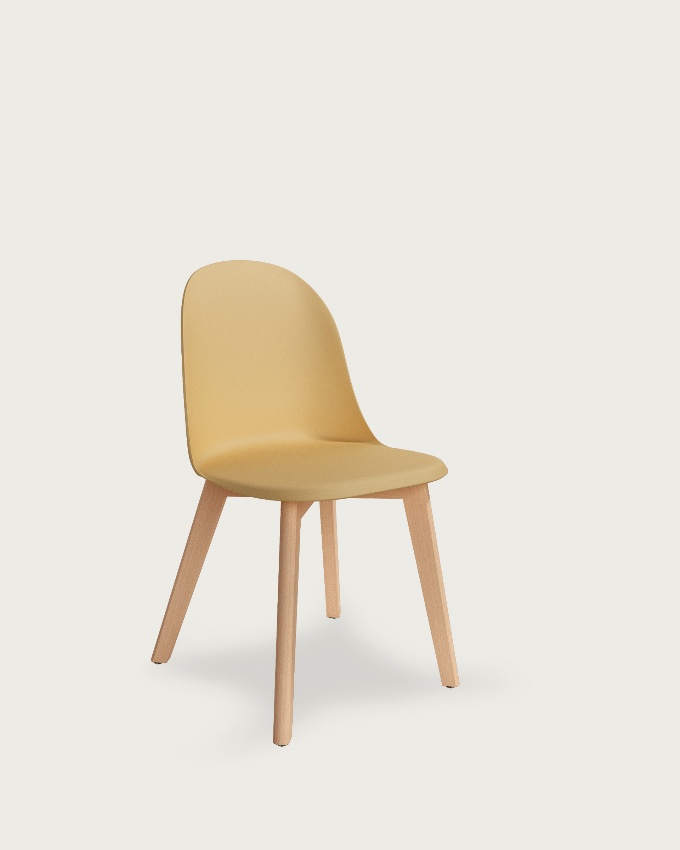 Silla Miami con patas de madera y tapizado amarillo