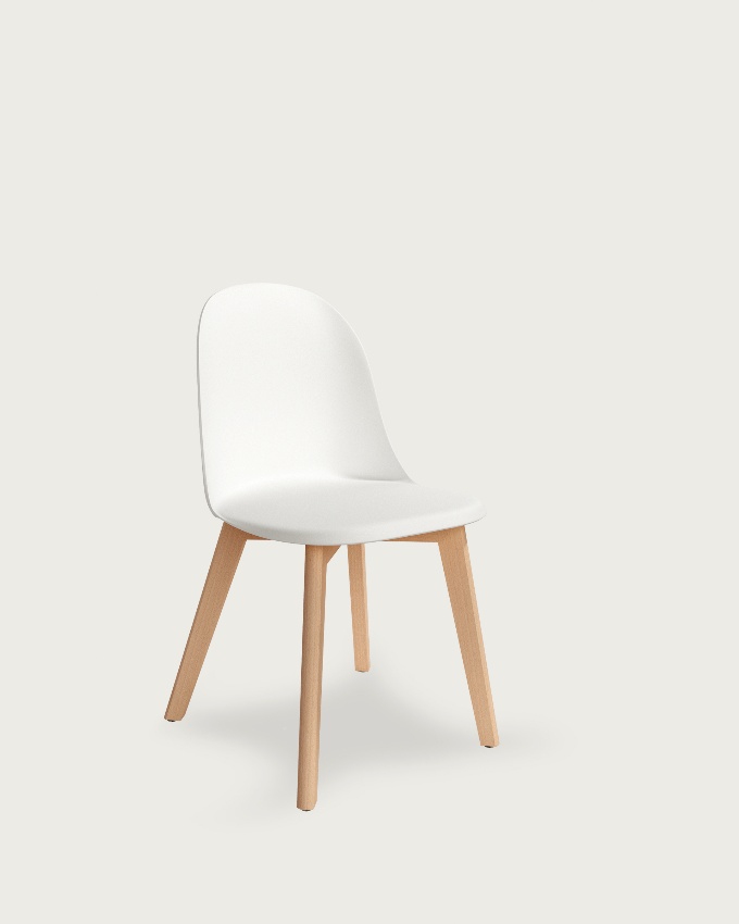 Silla Miami con patas de madera y tapizado blanco