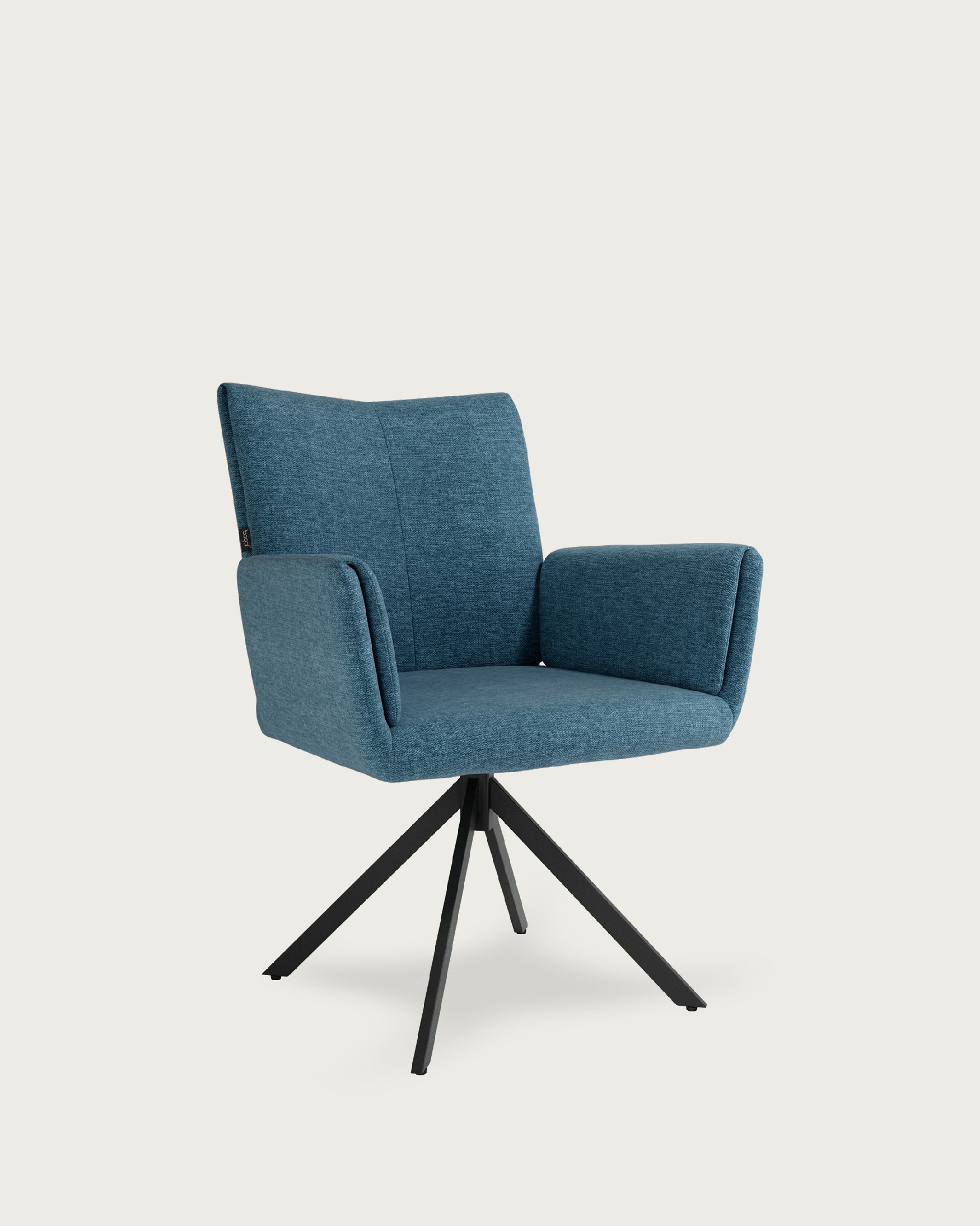 Silla Modena giratoria 180º con función return, tapizado azul y patas metálicas negras