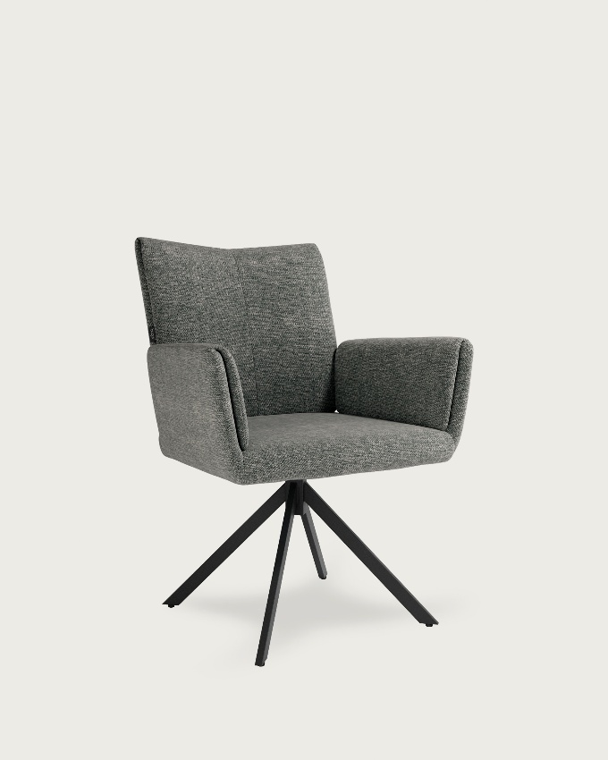 Modena swivel chair 180º with return function, grey upholstery, and black metal legs