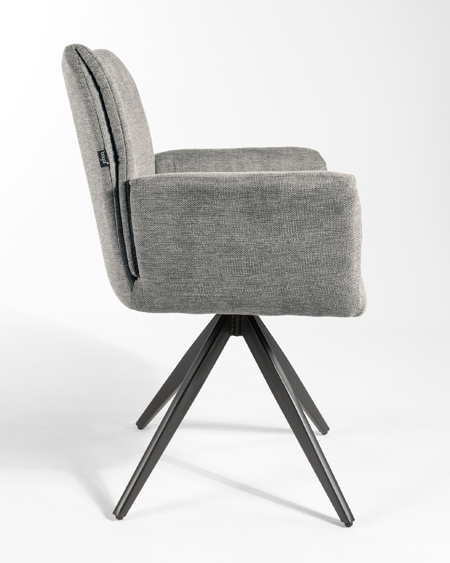 Modena swivel chair 180º with return function, grey upholstery, and black metal legs
