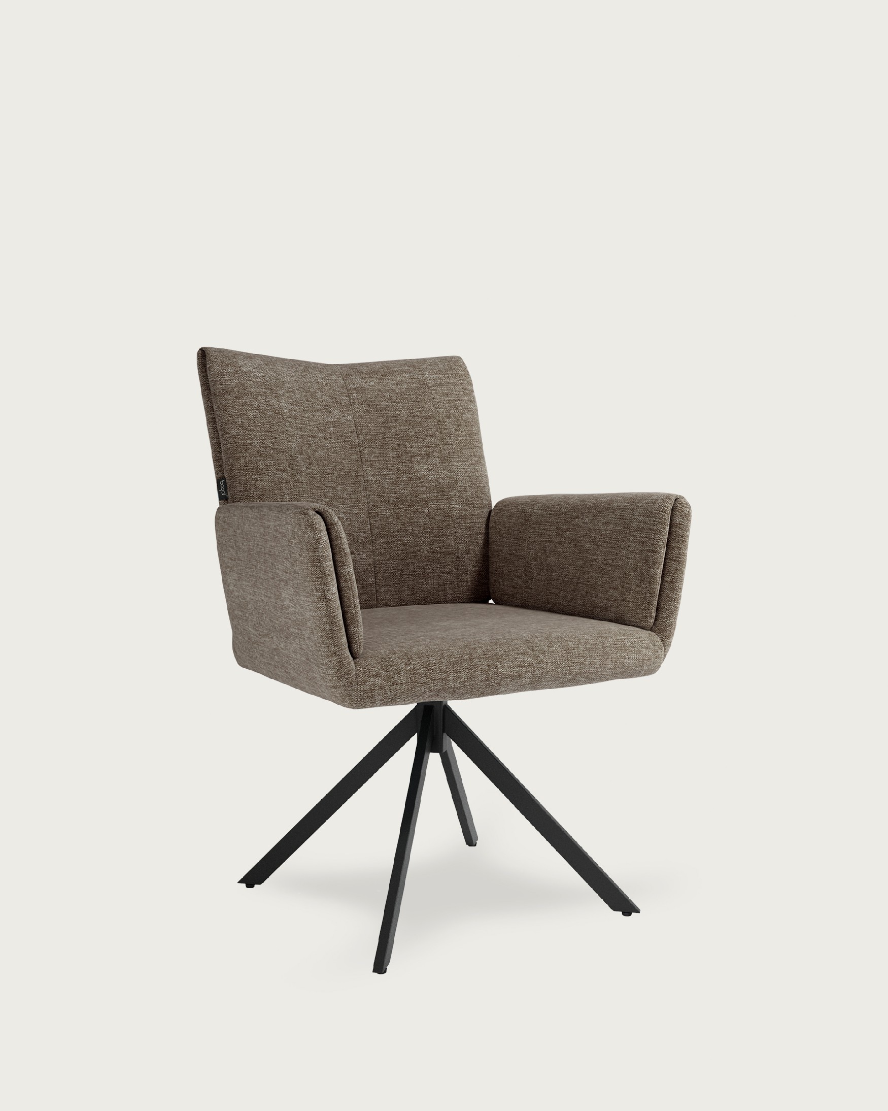 Silla Modena giratoria 180º con función return, tapizado marron y patas metálicas negras