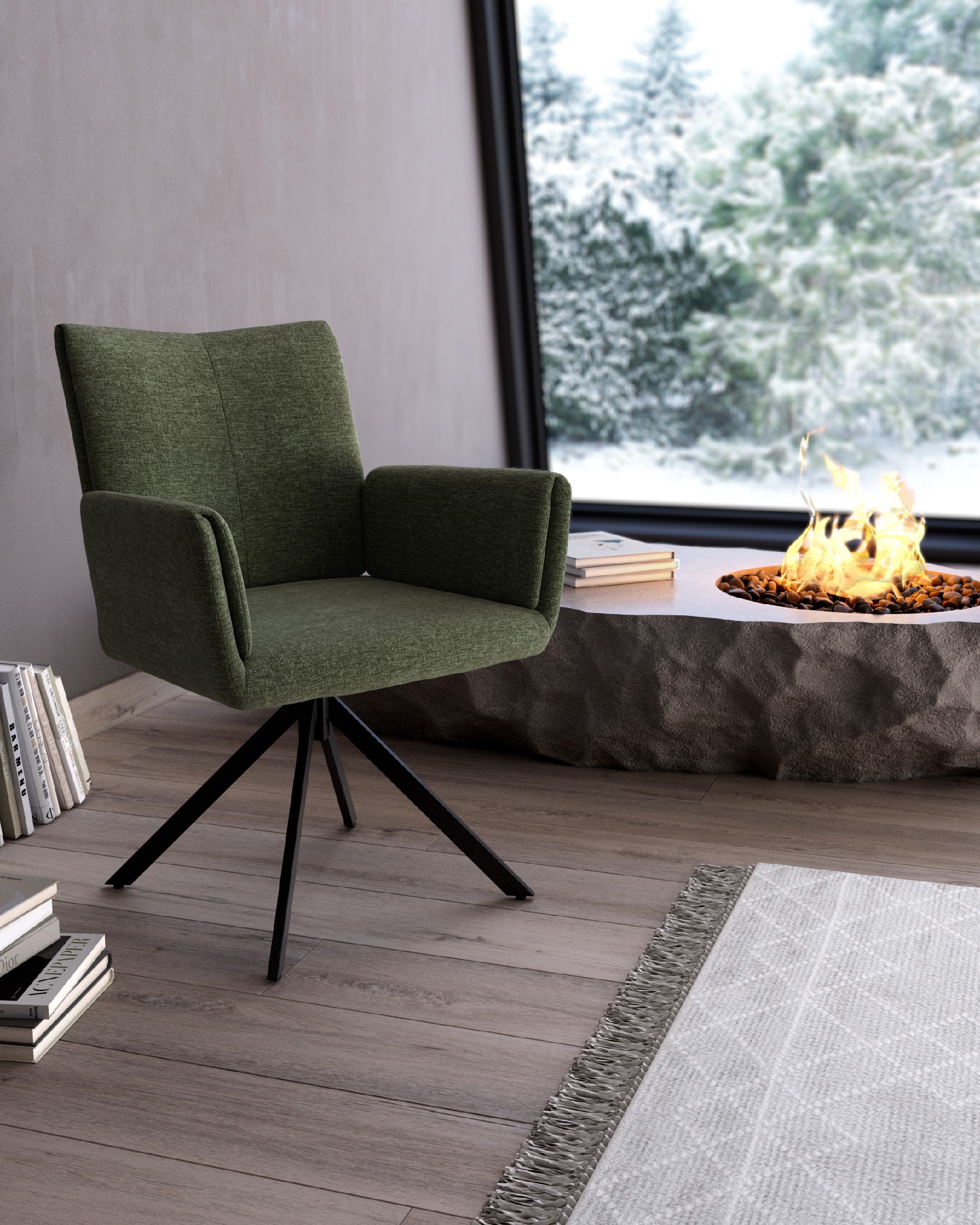 Modena swivel chair 180º with return function, green upholstery and black metal legs