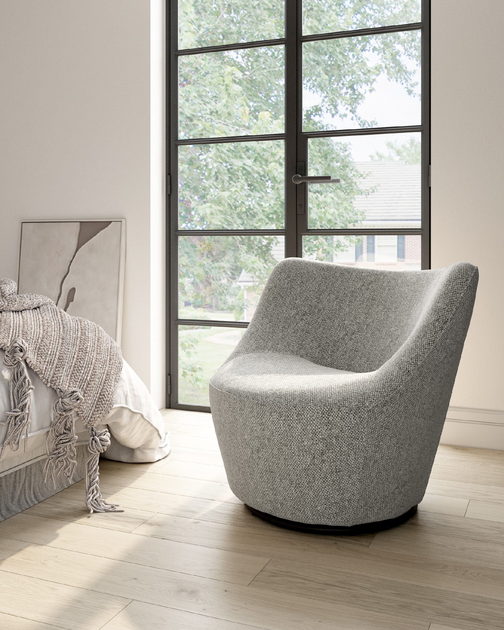 Swivel armchair 360º Moma with gray upholstery