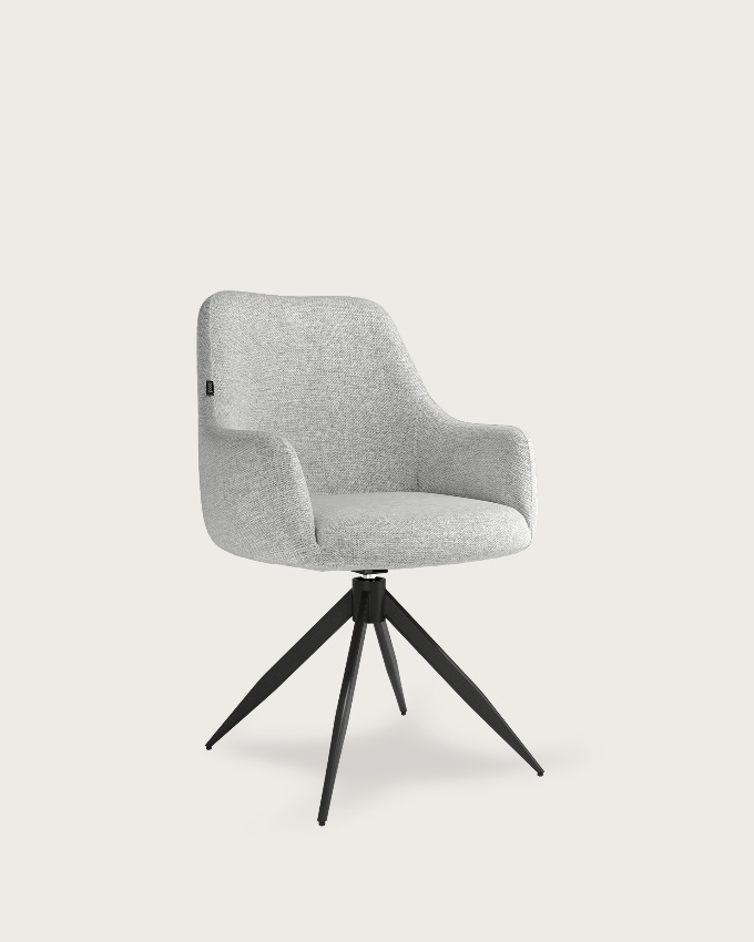 Montreal swivel chair 180º with return function, gray upholstery, and black metal legs