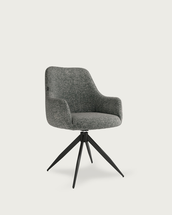 Montreal swivel chair 180º with return function, grey upholstery and black metal legs