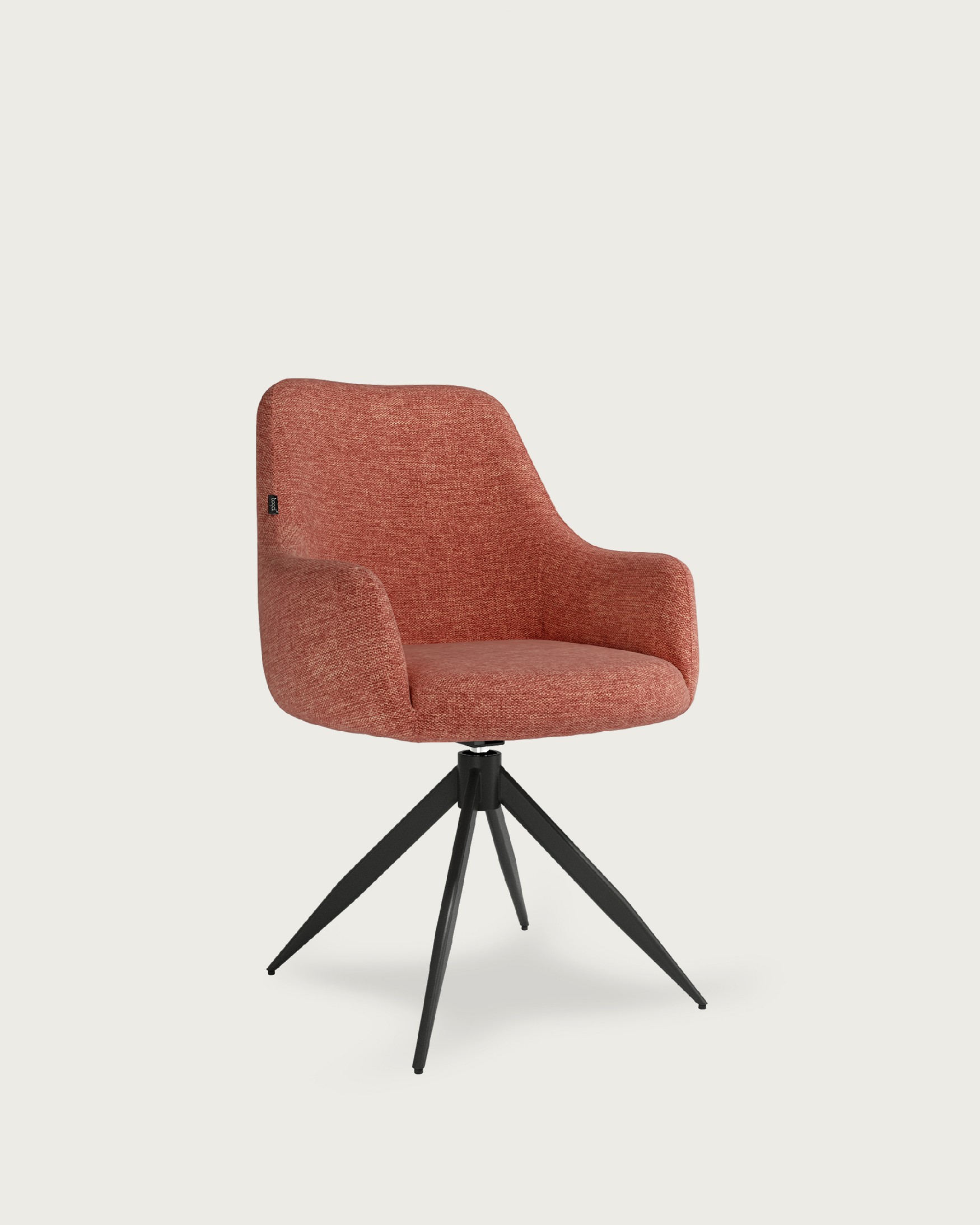 Silla Montreal giratoria 180º con función return, tapizado salmón y patas metálicas negras