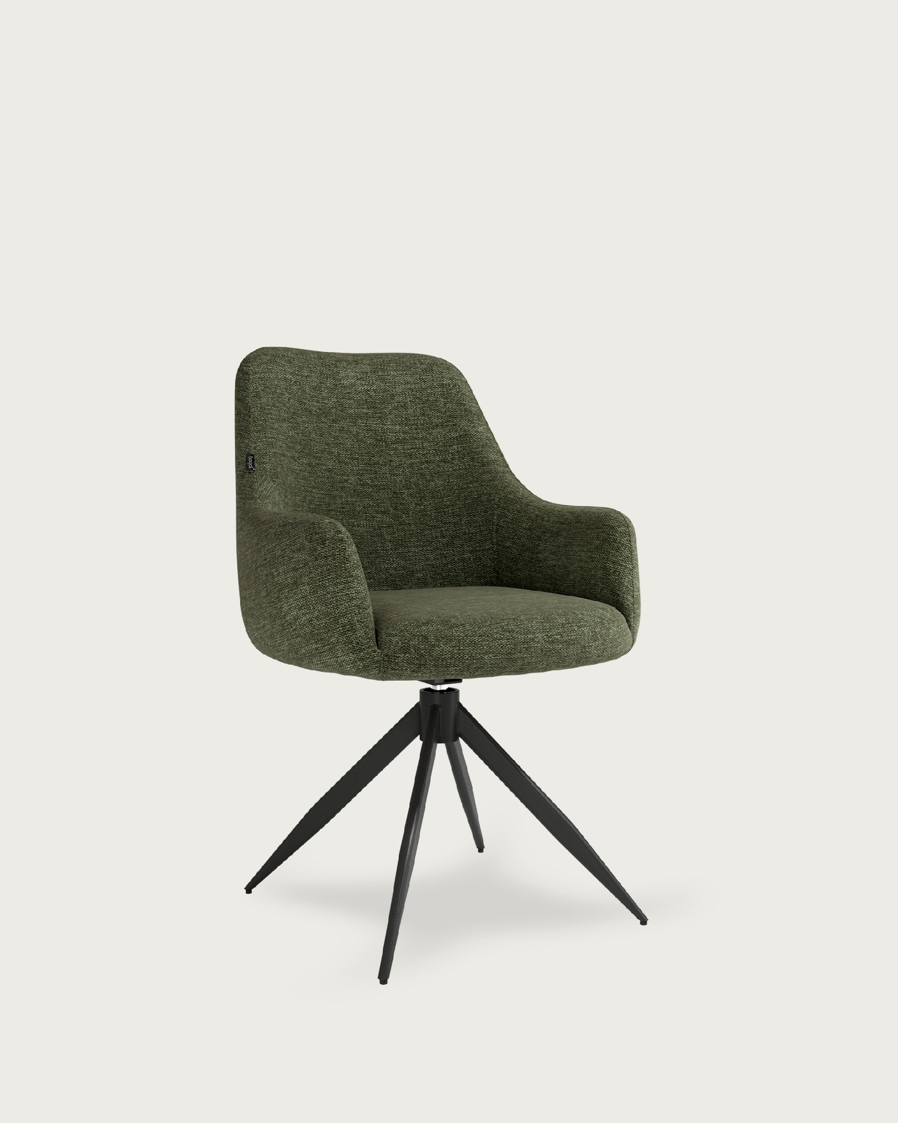 Montreal swivel chair 180º with return function, green upholstery, and black metal legs