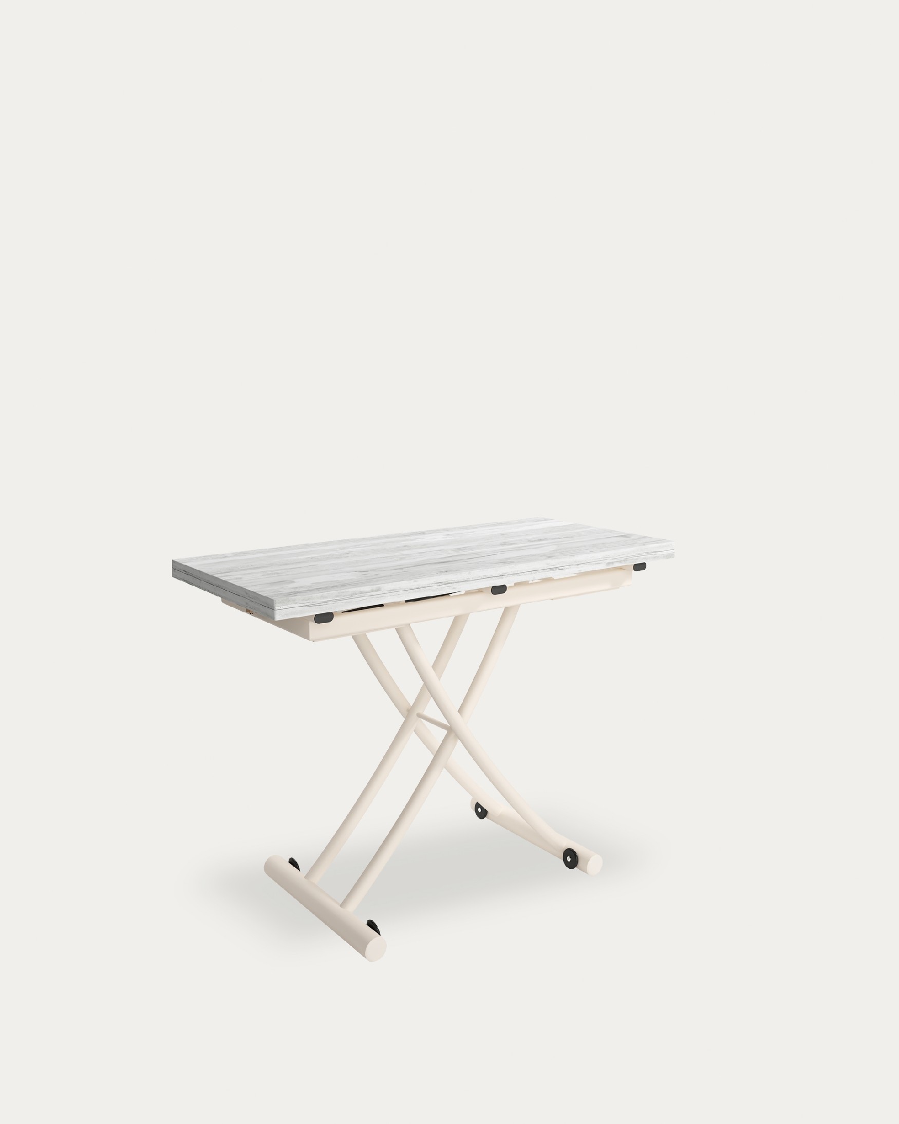 Morfeo liftable convertible table with artic melamine finish and ivory metal structure 45/90 x 120 cm