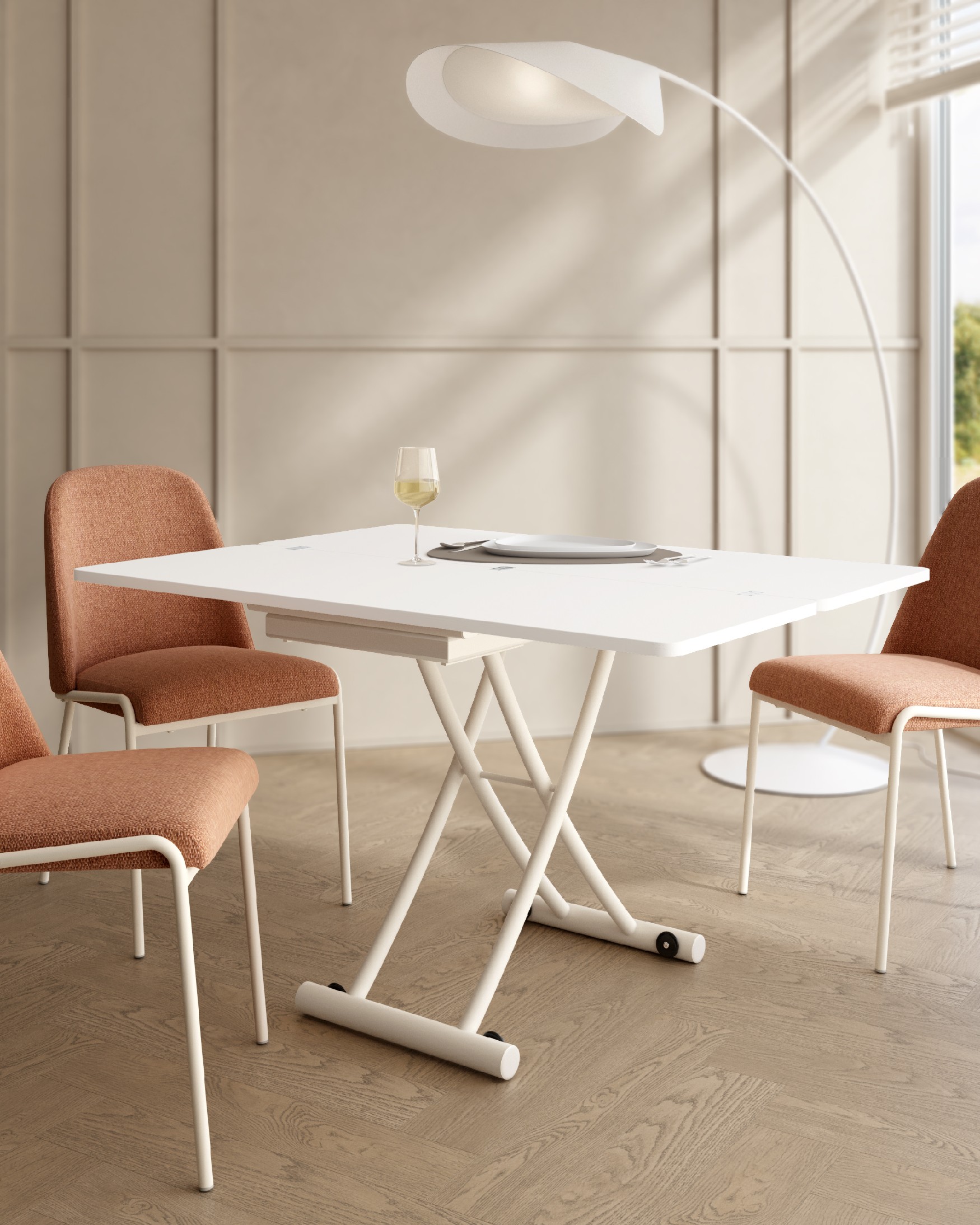 Morfeo liftable convertible table with soul white melamine finish and ...