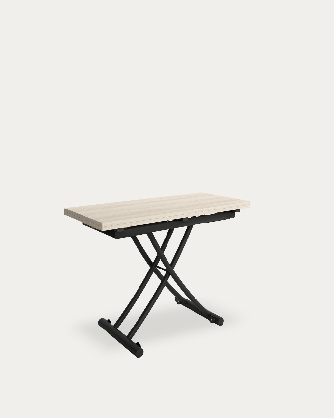 Table Morfeo elevable convertible avec finition en mélamine orme et structure métallique noire 45/90 x 120 cm