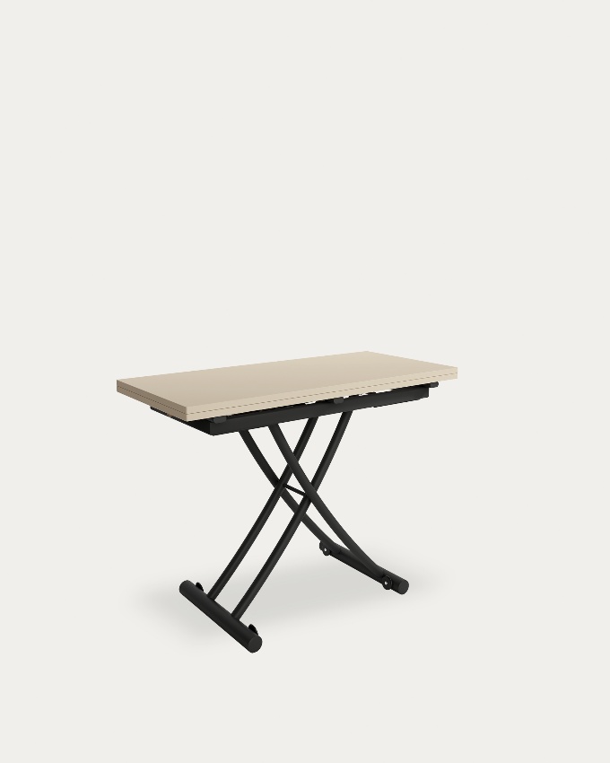 Table Morfeo elevable convertible avec finition en mélamine perle et structure métallique noire 45/90 x 120 cm