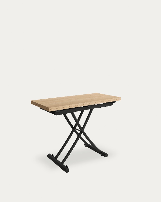 Table Morfeo elevable convertible avec finition en mélamine chêne colonial et structure métallique noire 45/90 x 120 cm