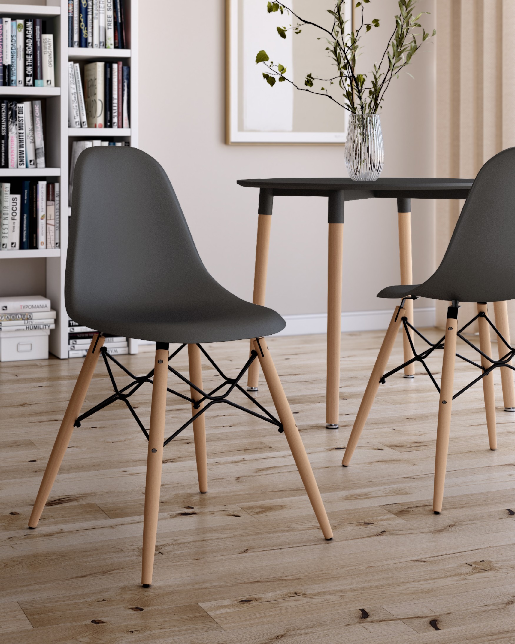 Chair Munich with wooden legs and graphite seat