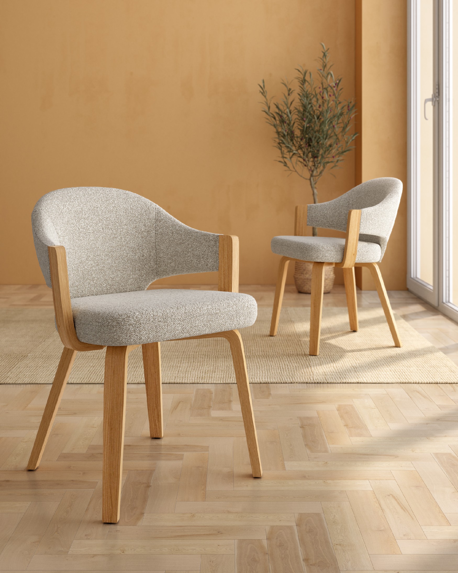 Nami chair with wooden structure and sand upholstery