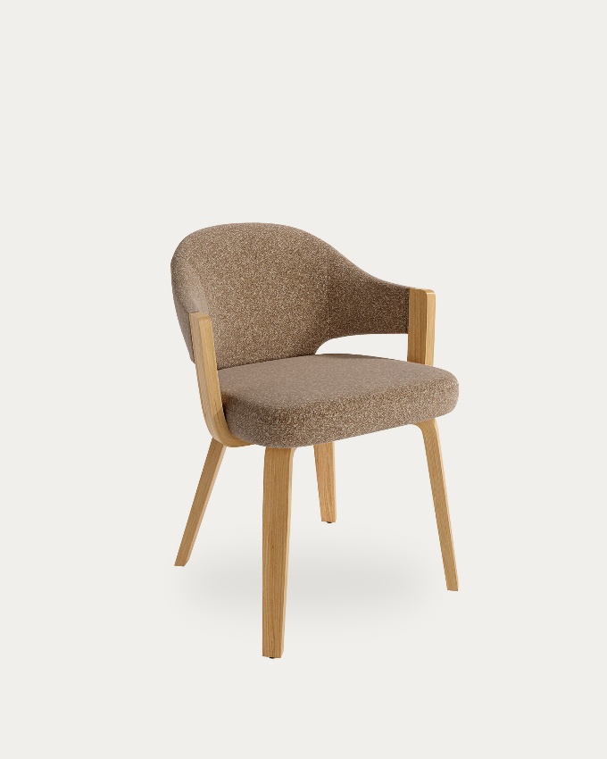 Nami chair with wooden structure and brown upholstery